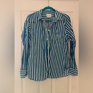 J. Crew Women's Teal and White Striped Shirt